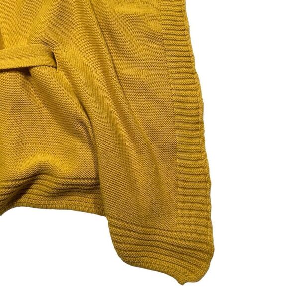 New York & Company Solid Yellow Oversized Open Front Poncho With Front Tie - Picture 6 of 7